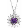 14KT White Gold Pendant set with AAA Natural Round Amethyst Gem in 0.60 CTW Natural Diamond Halo-Style 16-18" Necklace.