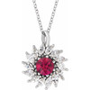 Platinum Lab-Grown Ruby & 5/8 CTW Natural Diamond Halo-Style 16-18" Necklace.