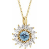 14 Karat Yellow Gold Natural Aquamarine & 0.60 Carat Weight Natural Diamond Halo 16 inch Necklace