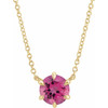 Pink Tourmaline Necklace in 14 Karat Yellow Gold Pink Tourmaline Solitaire 18" Necklace .