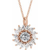 14K Rose Natural White Sapphire & 5/8 CTW Natural Diamond Halo-Style 16-18" Necklace.