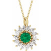 14K Yellow Lab-Grown Emerald & 5/8 CTW Natural Diamond Halo-Style 16-18" Necklace.