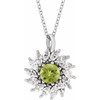 Sterling Silver Natural Peridot & 5/8 CTW Natural Diamond Halo-Style 16-18" Necklace.