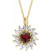 14K Yellow Natural Mozambique Garnet & 5/8 CTW Natural Diamond Halo-Style 16-18" Necklace.