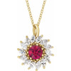 14K Yellow Lab-Grown Ruby & 5/8 CTW Natural Diamond Halo-Style 16-18" Necklace.