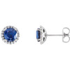 Created Sapphire Earrings in 14 Karat White Gold  Created Sapphire and 0.12 Carat Diamond Earrings