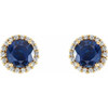 Created Blue Sapphire Earrings in 14 Karat Yellow Gold Created Blue Sapphire & 0.13 Carat Diamond Earrings