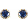 Created Blue Sapphire Earrings in 14 Karat Yellow Gold Created Blue Sapphire & 0.13 Carat Diamond Earrings