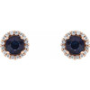 Created Sapphire Earrings in 14 Karat Rose Gold  Created Sapphire and 0.16 Carat Diamond Earrings