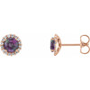 Genuine Created Alexandrite Earrings in 14 Karat Rose Gold  Created Alexandrite & 0.16 Carat Diamond Earrings