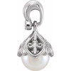 Sterling Silver 7mm Freshwater Pearl & .02 Carat Diamond Fleur-de-lis Pendant