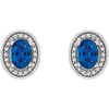 Genuine Created Sapphire Earrings in Sterling Silver Created Sapphire and 0.20 Carat Diamond Halo Earrings