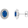 Created Sapphire Earrings in 14 Karat White Gold Created Sapphire and 0.20 Carat Diamond Halo Earrings