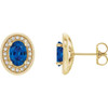 Created Sapphire Earrings in 14 Karat Yellow Gold Created Sapphire and 0.20 Carat Diamond Halo Earrings