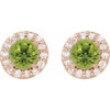 Genuine Peridot Earrings in 14 Karat Rose Gold Peridot & 1/6 Carat Diamond Earrings  