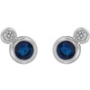 Created Sapphire Earrings in 14 Karat White Gold Genuine Sapphire & 1/8 Carat Diamond Earrings