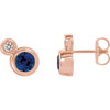  Created Sapphire Earrings in 14 Karat Rose Gold Chatham Created Genuine Sapphire & 1/8 Carat Diamond Earrings   