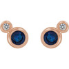  Created Sapphire Earrings in 14 Karat Rose Gold Chatham Created Genuine Sapphire & 1/8 Carat Diamond Earrings   