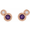 Genuine Amethyst Round 5mm Gems set in 14 Karat Rose Gold and 1/8 Carat Diamond Earrings   .