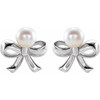 Sterling Silver Cultured White Akoya Pearl Bow Earrings