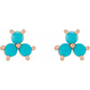 14 Karat Rose Gold Turquoise 3 Stone Cabochon Earrings
