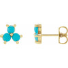 14 Karat Yellow Gold Turquoise 3 Stone Cabochon Earrings