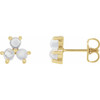 14 Karat Yellow Gold Rainbow Moonstone 3 Stone Cabochon Earrings