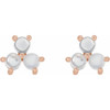 14 Karat Rose Gold Rainbow Moonstone 3 Stone Cabochon Earrings