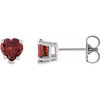 Heart Shaped Red Garnet Gems set in Stud Platinum Earrings