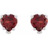 Heart Shaped Red Garnet Gems set in Stud Platinum Earrings