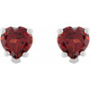 Heart Shaped Red Garnet Gems set in Stud Platinum Earrings