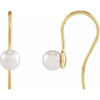 14 Karat Yellow Gold Cultured White Akoya Pearl Wire Earrings.