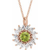 14K Rose Natural Peridot & 5/8 CTW Natural Diamond Halo-Style 16-18" Necklace.