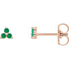 14K Rose Natural Emerald Three Stone Earrings