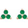 14K Rose Natural Emerald Three Stone Earrings