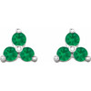 Sterling Silver Natural Emerald Three Stone Earrings