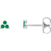 Platinum Natural Emerald Three Stone Earrings