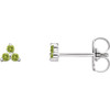 14K White Natural Peridot Three Stone Earrings