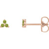 14K Rose Natural Peridot Three Stone Earrings