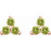 14K Rose Natural Peridot Three Stone Earrings