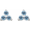 14 Karat White Gold 3 Stone Earrings set with Genuine Aquamarine Gems