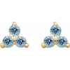 14 Karat Yellow Gold 3 Stone Earrings set with Genuine Aquamarine Gems