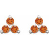 14K White Natural Orange Garnet Three Stone Earrings