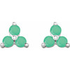 14K White Natural Chrysoprase Three Stone Earrings