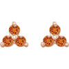14K Rose Natural Orange Garnet Three Stone Earrings