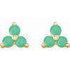 14K Yellow Natural Chrysoprase Three Stone Earrings