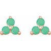 14K Rose Natural Chrysoprase Three Stone Earrings