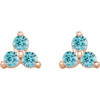 14K Rose Natural Blue Zircon Three Stone Earrings