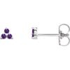 14 Karat 3 Stone Natural Amethyst Earrings in White Gold