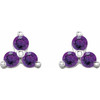 14 Karat 3 Stone Natural Amethyst Earrings in White Gold